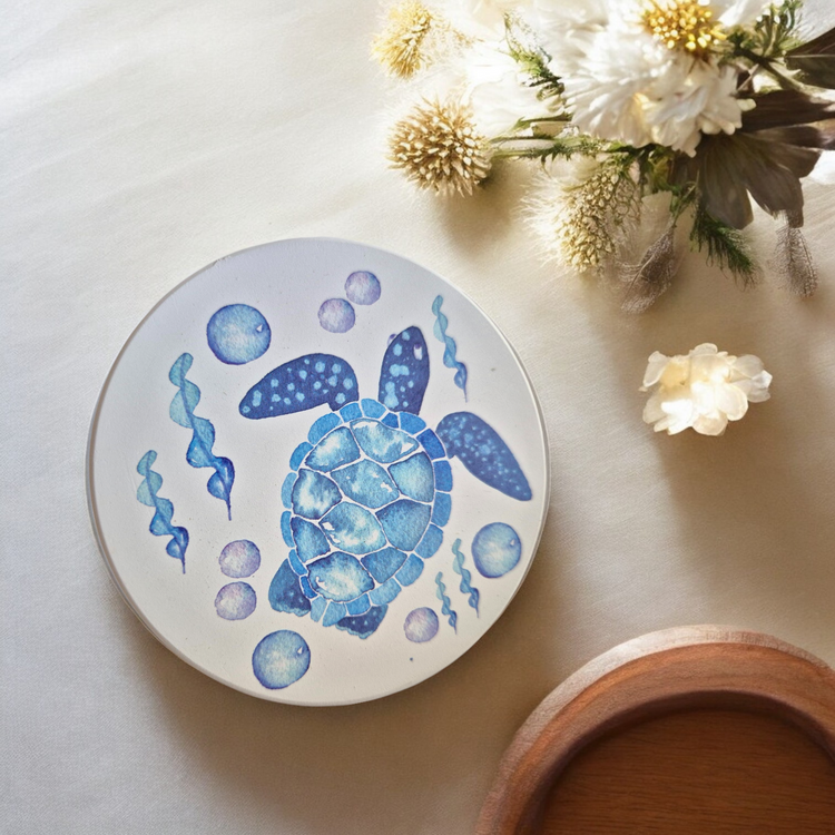 Coaster S/4 Ceramic Hamptons Blue White Sea life