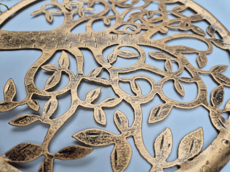 Tree Of Life Metal Wind Chime Hanging Wall Art Butterfly Beads & Bells 43cm