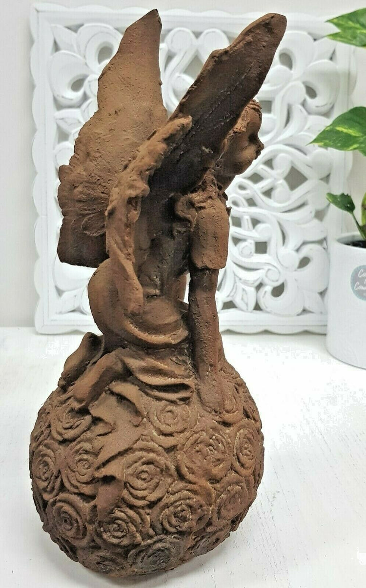 Fairy on Flower Ball Cast Iron Statue Garden Art Ornament French Sculpture 31cm