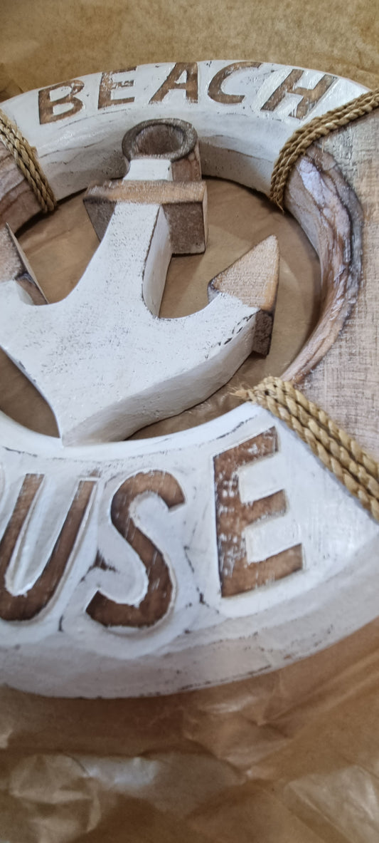 Coastal 'BEACH HOUSE' Wooden Beach Sign