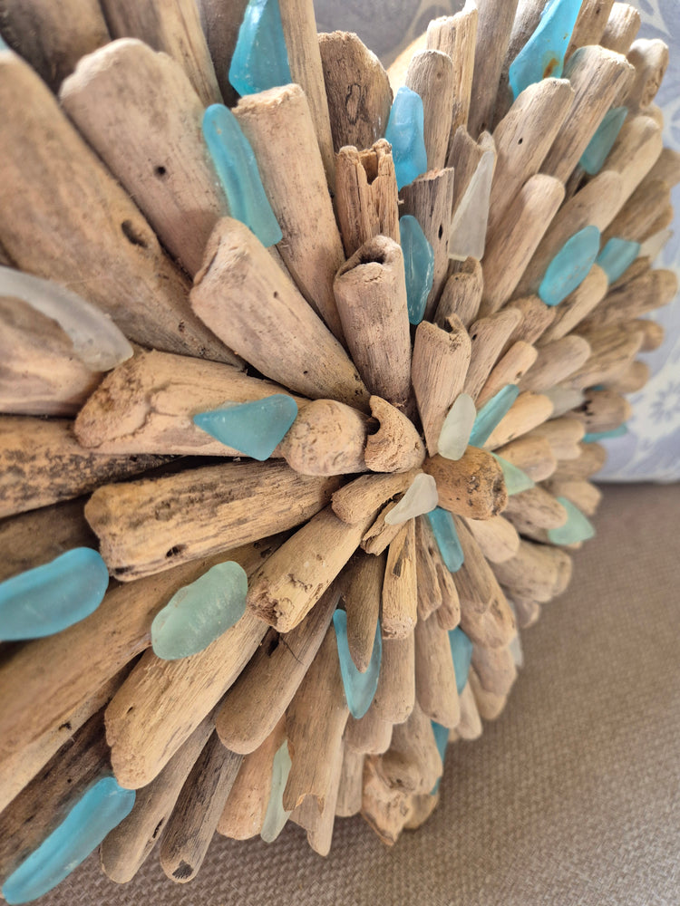 Coastal Natural Driftwood Sea Glass Heart 30cm