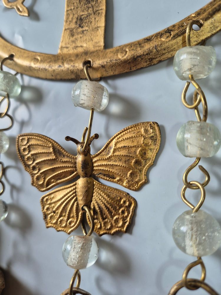 Tree Of Life Metal Wind Chime Hanging Wall Art Butterfly Beads & Bells 43cm