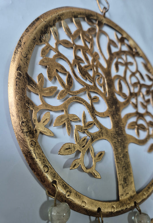 Tree Of Life Metal Wind Chime Hanging Wall Art Butterfly Beads & Bells 43cm