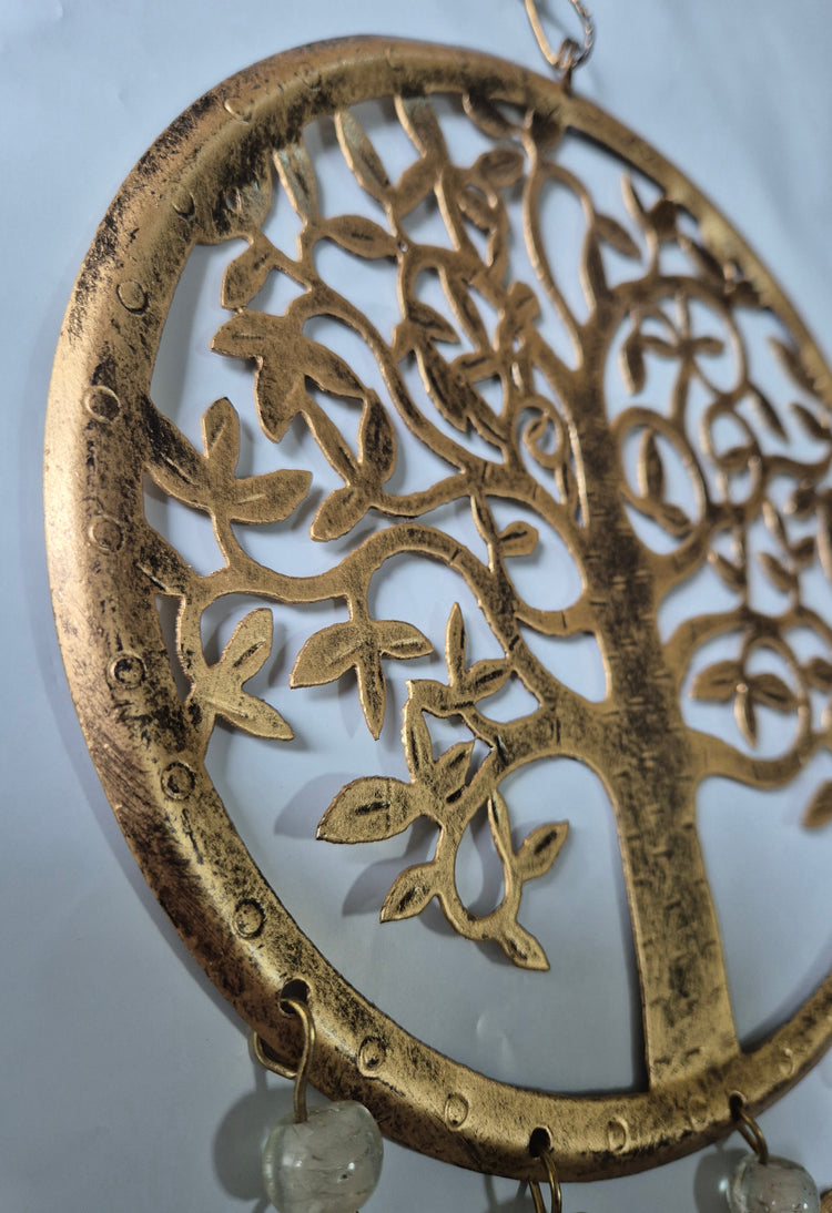Tree Of Life Metal Wind Chime Hanging Wall Art Butterfly Beads & Bells 43cm