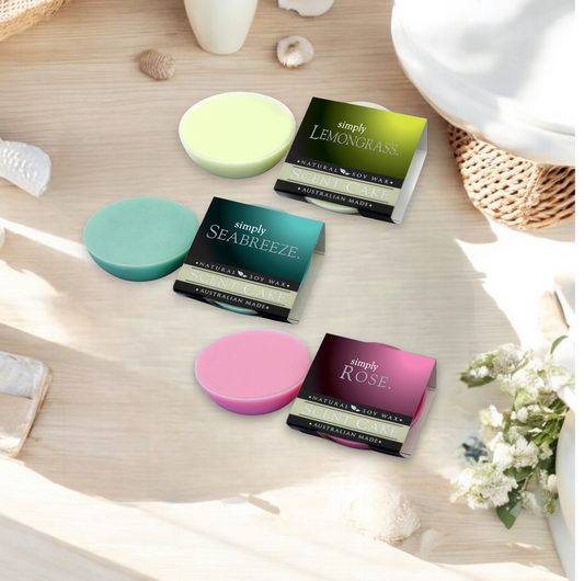 Soy Wax Melts Scent Cakes 4 pack - Seabreeze, Lemongrass, Rose