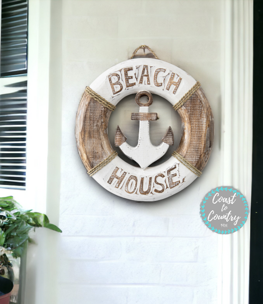 Coastal 'BEACH HOUSE' Wooden Beach Sign