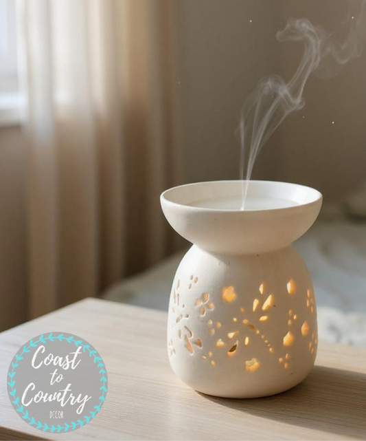 Ceramic Oil Burner for Essential Oils Wax Melts Aromatherapy 9.5cm White Calming Zen