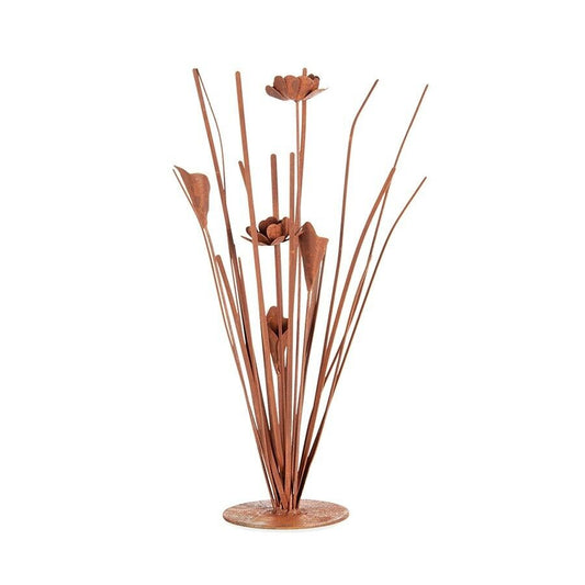 Rusty Metal Grass & Flower Plant Garden Art