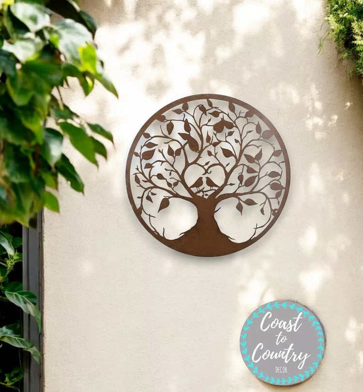 Rustic 50cm Tree of Life & Birds Metal Wall Art