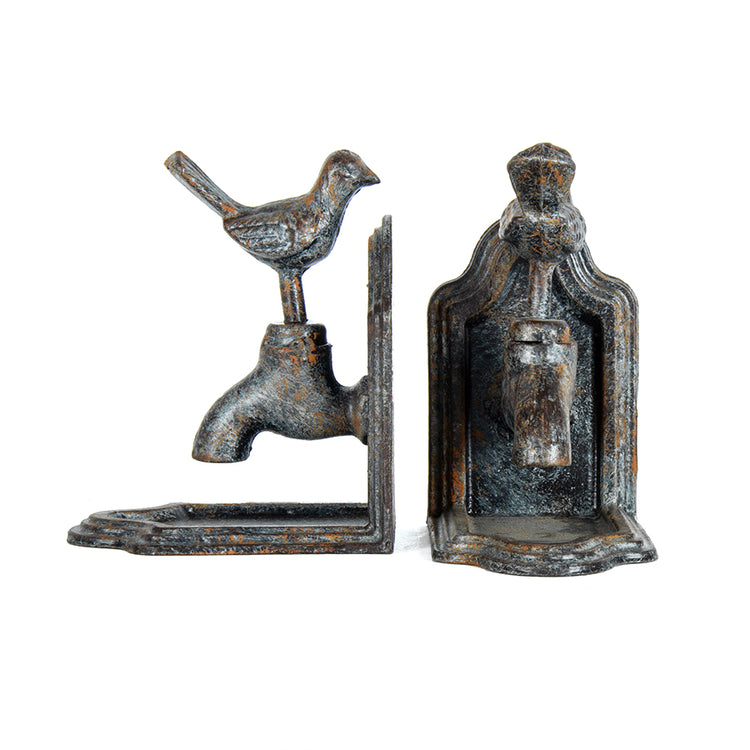 Set French Bookends Cast Iron Bird on Vintage Tap 12x12cm