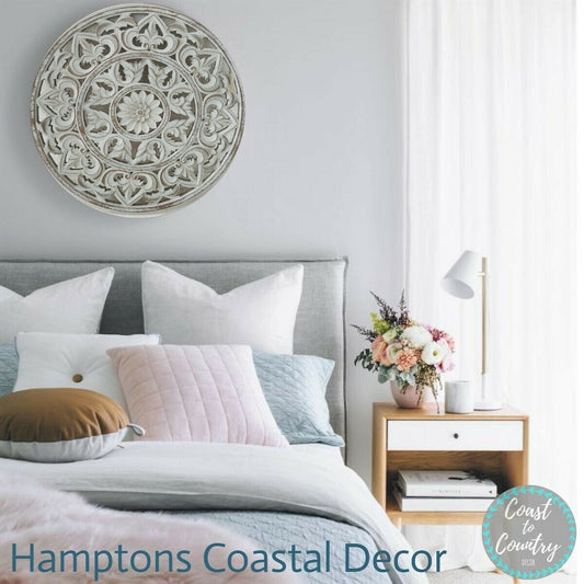 Hamptons White Grey Wood Carved Wall Art
