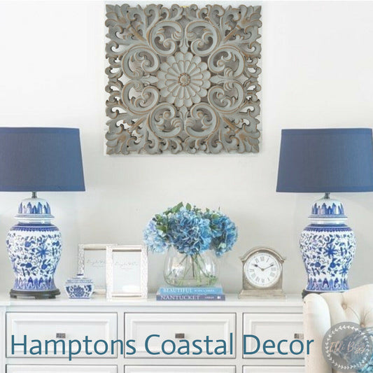 Hamptons Grey Wash Wood Carved Wall Art