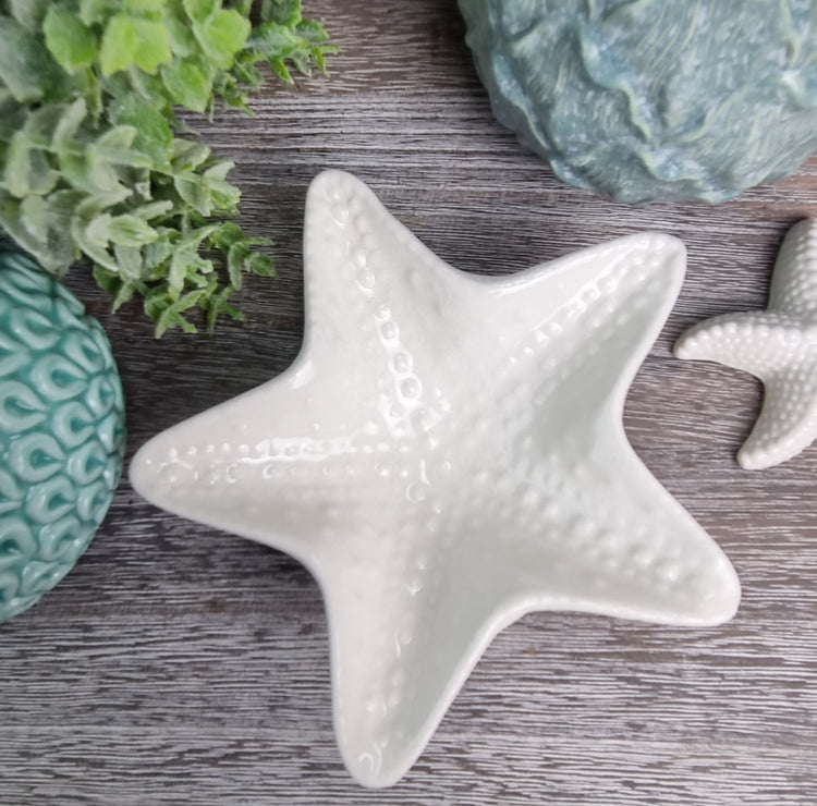 Coastal Ceramic Starfish Glazed Trinket Tray Bowls
