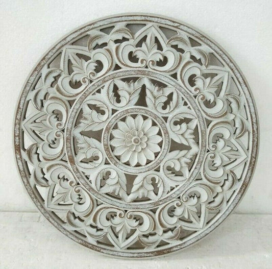 Hamptons White Grey Wood Carved Wall Art