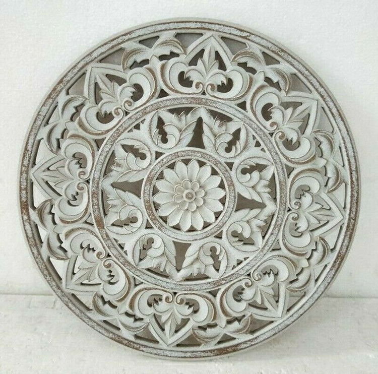Hamptons White Grey Wood Carved Wall Art