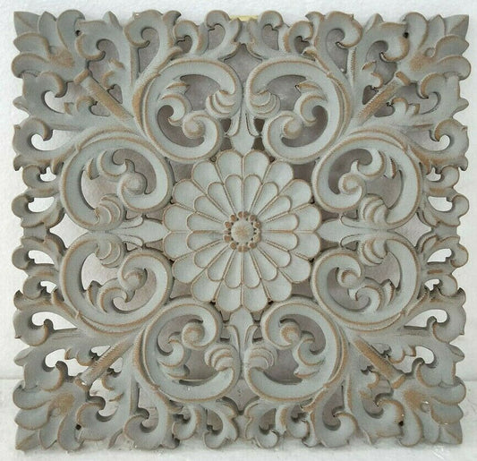 Hamptons Grey Wash Wood Carved Wall Art