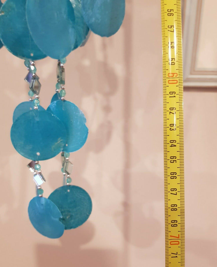 Coastal Shell & Capiz Aqua Hanging Windchime 70cm L Natural Beach Art Ornament
