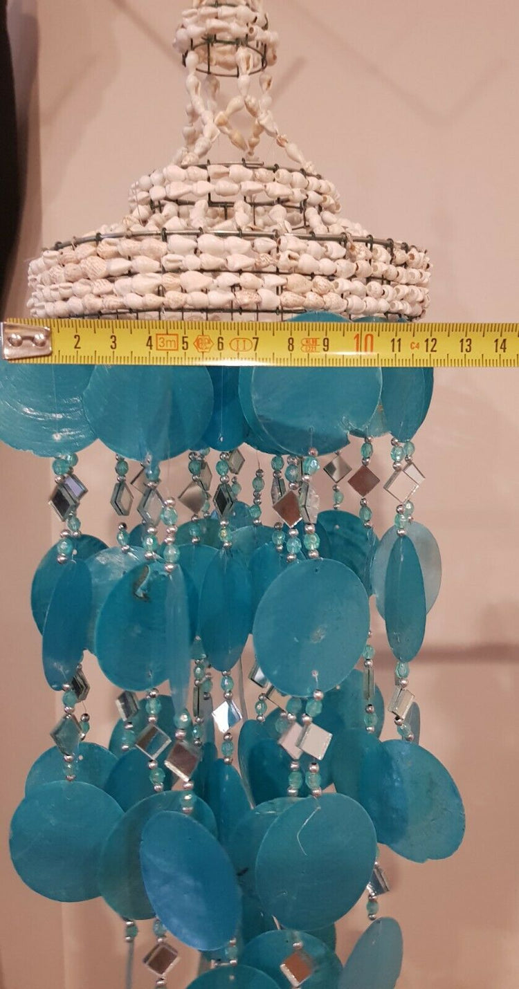 Coastal Shell & Capiz Aqua Hanging Windchime 70cm L Natural Beach Art Ornament