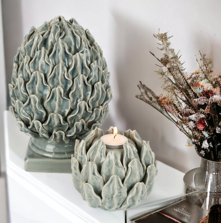 French Hamptons Ceramic decorative Artichoke Finial 23cm/ Tealight candle holder