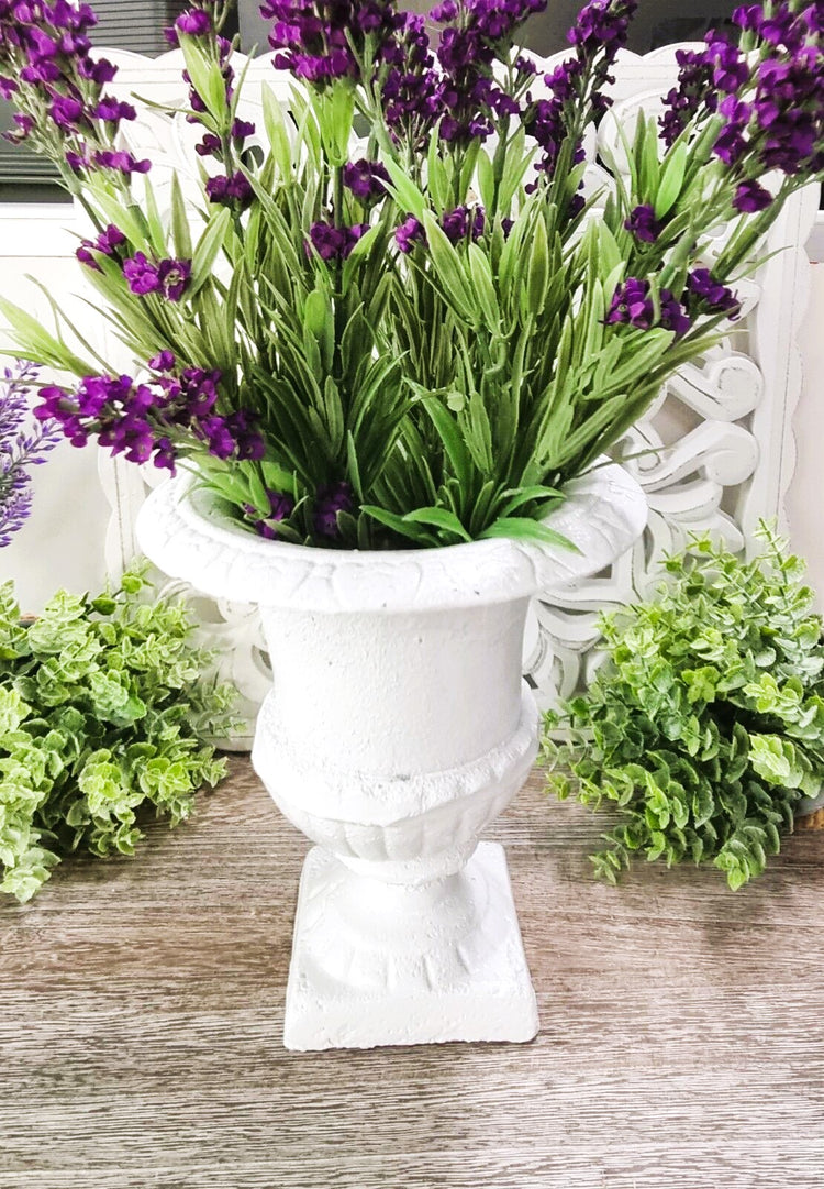 Cast Iron Urn French Provincial Vase Rustic Garden Planter Aust. Made 21cm White