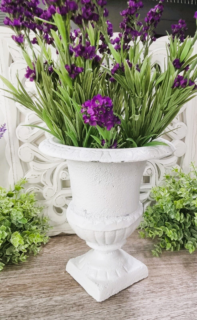 Cast Iron Urn French Provincial Vase Rustic Garden Planter Aust. Made 21cm White