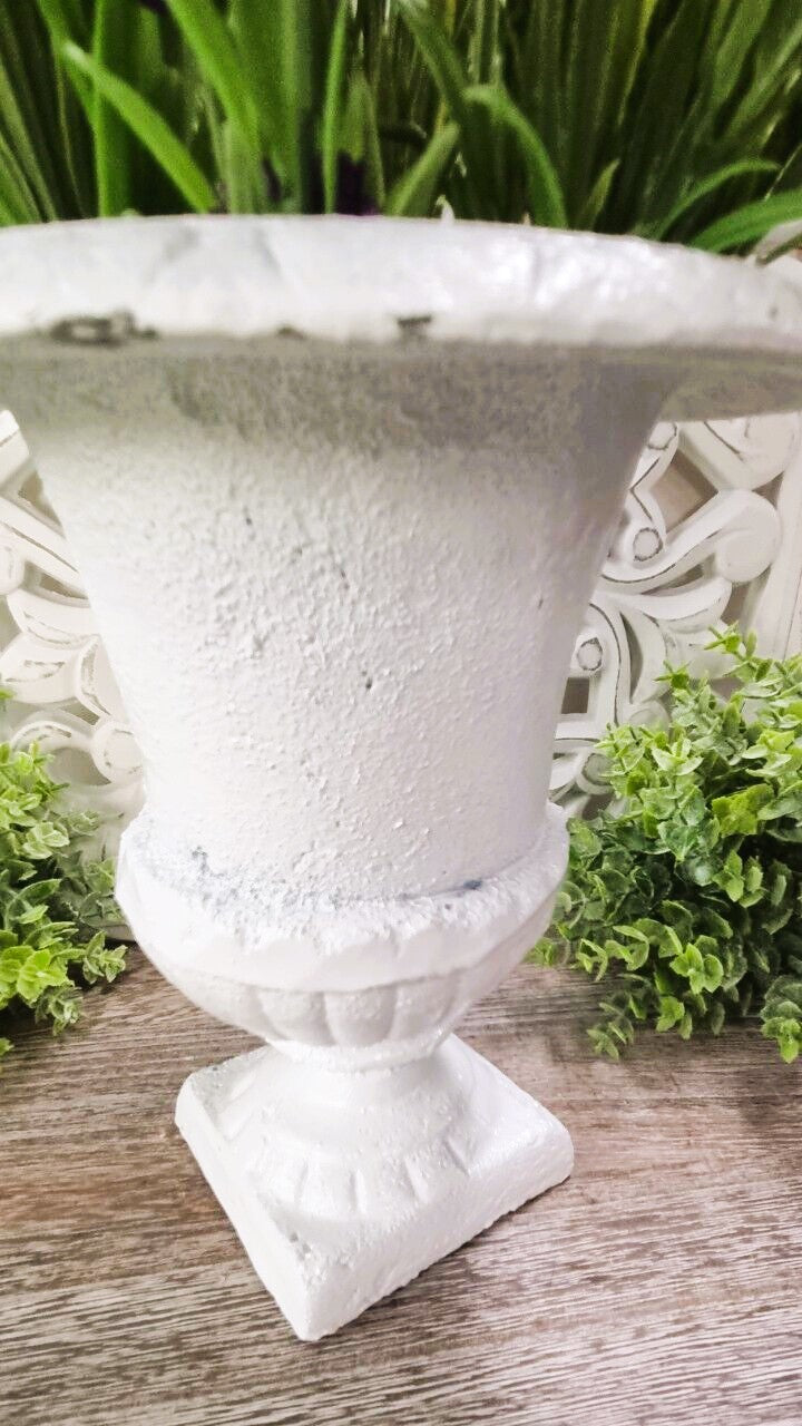 Cast Iron Urn French Provincial Vase Rustic Garden Planter Aust. Made 21cm White