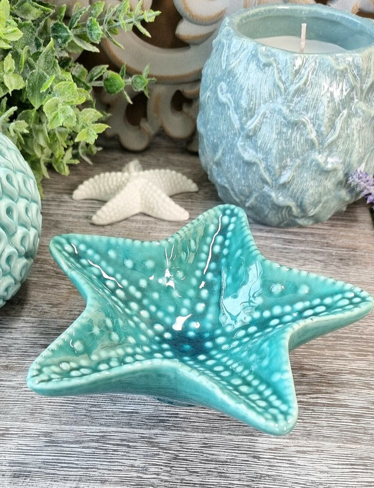 Coastal Ceramic Starfish Glazed Trinket Tray Bowls